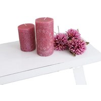 BURI Stumpenkerze 8x Stumpenkerze Mandala Prägung Rosa Tischdekoration Beleuchtung