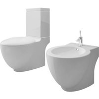 vidaXL Tiefspül WC Stand WC Bidet Set Weiß Keramik Toilette Set Badezimmer