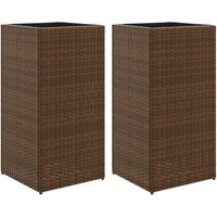 vidaXL Blumentopf Pflanzkübel 2 Stk. Braun 40x40x80 cm Poly Rattan  2 St 