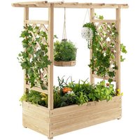 COSTWAY Hochbeet  mit Rankgitter & hängendem Dach  für Kletterpflanzen  100x44x113 5 cm